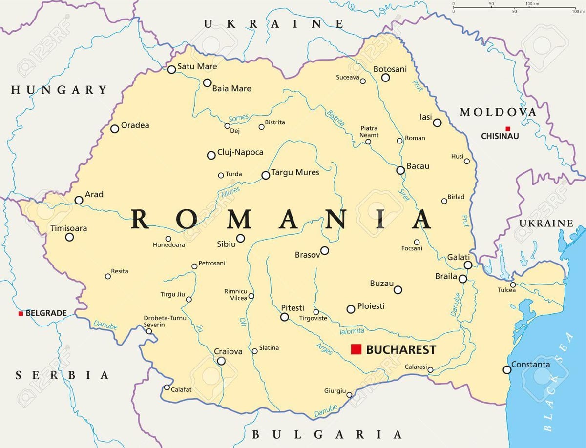 Ռումինիայի մայրաքաղաք քարտեզի վրա
